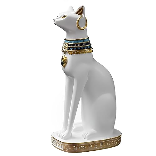 Ni-JASW 12 inch Tall White Egyptian Cat Goddess Bastet Statue, Ancient Egypt Bast Figurines Home Decor