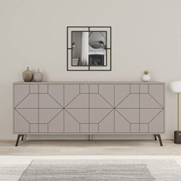 HOCUS PICUS Engineered Wood Modern Sideboard with Metal Legs Large Display Unit with 6 Doors Storage Cabinet for Living Room, Office, Dining Room 183 (Light Mocha)