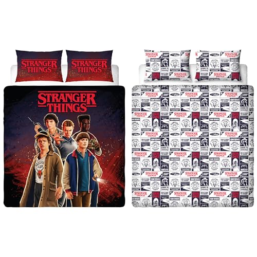 Stranger Things Character World Official Double Duvet Cover - Flames Design, Reversible Easy Care Bedding 2 sided Duvet Quilt Set with Matching Pillow Cases, Multicolour Print