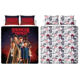 Stranger Things Officially Licensed Double Duvet Cover - Flames Design, Reversible Easy Care Bedding 2 sided Duvet Quilt Set with Matching Pillow Cases, Multicolour Print