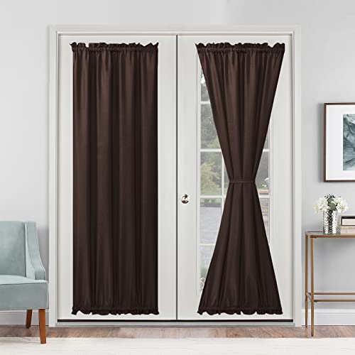 Hiasan French Door Curtains Privacy, Rod Pocket Semi Sheer Front Curtain for Door Window, 1 Panel (Chocolate, W 24 inch x L 72 inch)