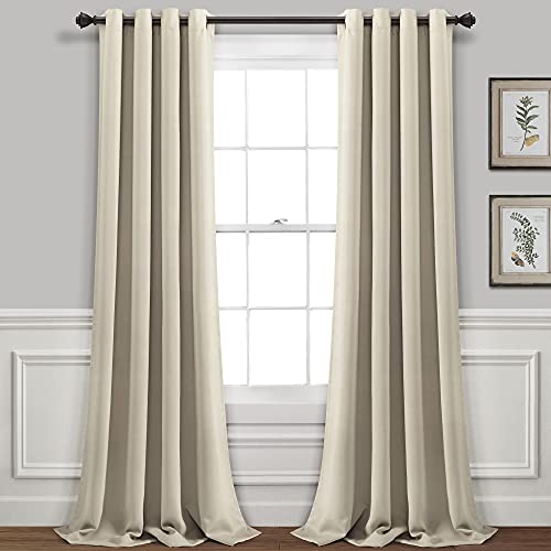 "Lush Decor Insulated Grommet Blackout Window Curtain Panels, Pair, 52"" W x 84"" L, Neutral - Classic Modern Design - Chic Window Decor - Long Curtains For Living Room, Bedroom, Or Dining Room"