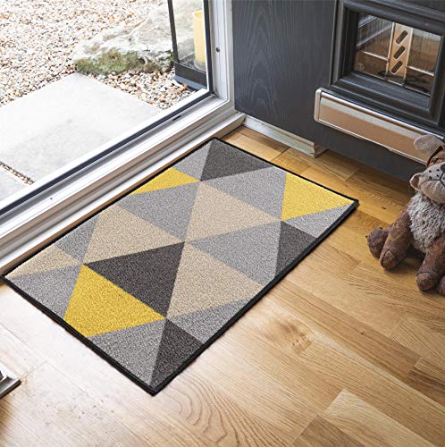 Washable Door Mat Kitchen Mats Non Slip Geometrical Design Hall Runner- Indoor Door Mat - Hallway-Passage Corridor Doormats - Floor Mat Dark Gold-triangle 40x60 cm