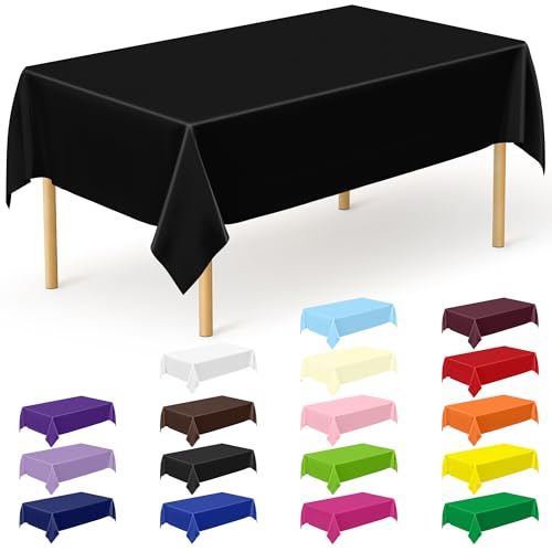 QZYL 12 PCS Table Cloth Rectangle, Black Picnic Table Cover with Bench Covers, 54 X 108 in Disposable Christmas Table Cloth Rectangle Table for Camping Birthdays Weddings Parties