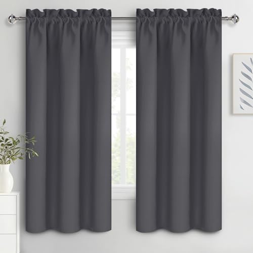 DWCN Blackout Curtains for Bedroom 63 Inch Length 2 Panels Set, Solid Thermal Insulated Energy Saving Rod Pocket Window Treatment Curtains Blackout Drapes (W38 x L63 Inch, Dark Grey)