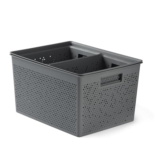 TATAY Storage Basket Bohol BPA-Free Stackable Design Modular Storage Design - Storage Basket Household - 4-Piece Set - Dimensions 30x39x21.5 cm - Recycled Plastic Material - Optimal Ventilation, Grey