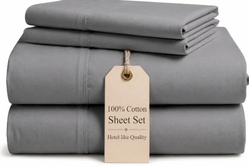 Good Sleep Bedding Light Gray Full Size Bed Sheets Set 4 Pc, 100% Pure Cotton, High Thread Count, Luxury Hotel Style, 16 inch Deep Pocket
