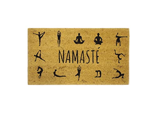 FISURA - Namaste Exterior Doormat Made of Coconut with Non-Slip PVC Backing. Door Mat for Entrance. Hand Painted. Dimensions: 70 x 40. Natural and Black
