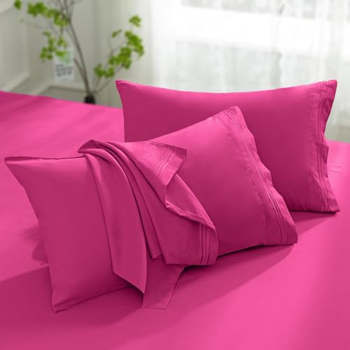 "Aormenzy Microfiber Pillow Cases - Queen Size Set of 2-1800 Thread Count Ultra Soft Hot Pink Pillowcases - Wrinkle Resistant Pillow Covers with Envelope Closure - 20"" x 30"""