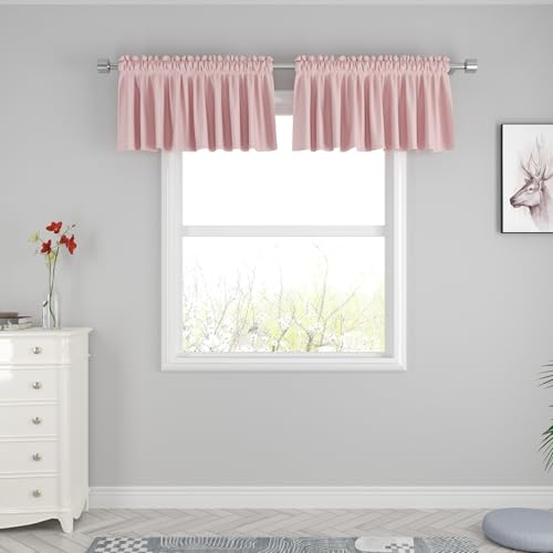 UPOPO Pink Kitchen Tier Curtains 16 inches Long Over Sink Linen Textured Cafe Curtains Short Caravan Bathroom Privacy Small Mini Half Window Curtain Basement 2 Panels Rod Pocket