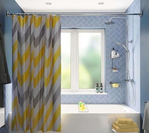 Croydex Yellow & Grey Chevron Textile Shower Curtain with Hygiene 'N' Clean, 1 x 180 x 180 cm