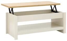 GFW Lancaster Cream and Oak Lift Up Coffee Table, Storage Coffee Table with Raising Top and Lower Shelf, Country Style Living Room Furniture