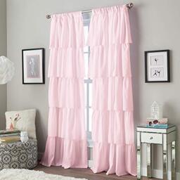 Flounced Ruffle Rod Pocket Curtain Panel, 95 inch, Pink, 1 Panel, 1Q82460APK