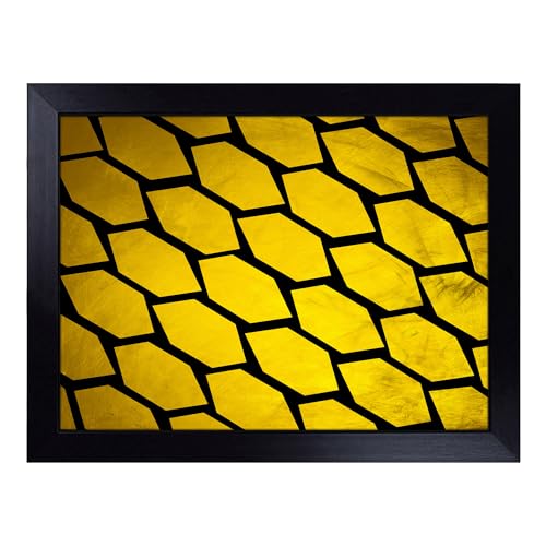Lap Tray with Bean Bag Cushion, Golden Beehive - Handmade in the UK, Raised Wooden Edge, Padded Cushion, Heat-Resistant Wipe-Clean Surface, for Meals, Laptops and Crafts