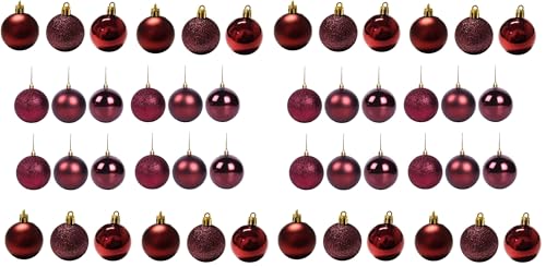 50mm/24Pcs Christmas Baubles Shatterproof Burgundy, Christmas Tree Decorations Ball Ornaments Balls Xmas Hanging Decorations Holiday Decor - Shiny,Matte,Glitter (Pack of 2)