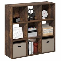 Furinno PELLI Book Shelf, 9-Cube Bookshelf, 3x3 Cube Storage Organizer Bookcase, 29.7 x 89.7 x 89.9 cm, for Organization and Storage, for Living Room, Bedroom, Home Office, Amber Pine