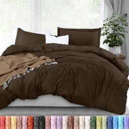 Utopia Bedding Duvet Cover Queen Size - 3 Piece with Zipper Closure - 1 Comforter Cover 90X90 Inches & 2 Pillow Shams 20X26 Inches (Brown) Comforter Not Included