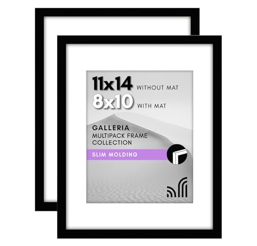 "Americanflat 11x14 Picture Frame in Black with 8x10 Mat,Set of 2 Frames,Displays 8x10"" Photos With Mat and 11x14 Without Mat,with Plexiglass Cover, Sawtooth Hanger For Horizontal or Vertical Display"