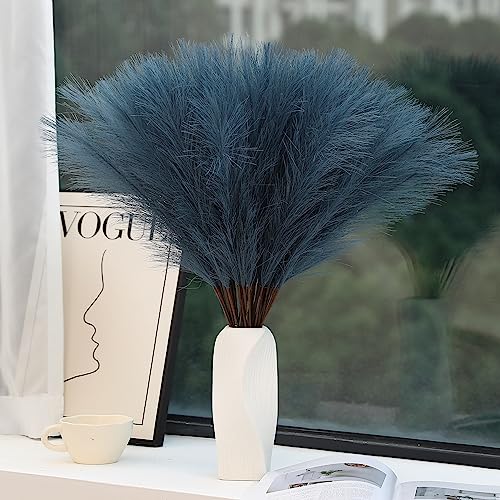 Wertuirk 60pcs Blue Pampas Grass - 24 Inch Faux Pampas Grass Decor, Tall Pompas Grass for Floor Vase, Table Centerpieces, Wedding, Party and Blue Living Room Decor