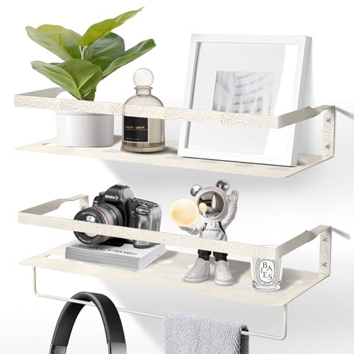 Uten Floating Shelves, Iron Wall Mounted Shelf, Iron Shelves Set of 2 - with Towel Bar, Bedroom, Bathroom, Living Room, Kitchen, Laundry Room, Office