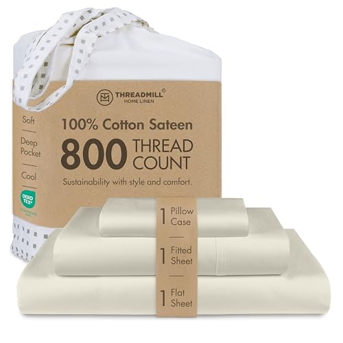 Threadmill Sheets for Twin Mattress - 800 Thread Count Twin Bed Sheets Set with 15??? Deep Pocket - Sateen Weave, Better Than Egyptian Cotton, 3-Piece Bedding Set with Cooling Effect - Taupe