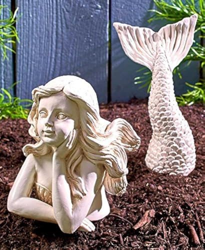 The Lakeside Collection 2-Pc. Ceramic Mermaid Statue - Nautical Fairy Tale Garden Accent