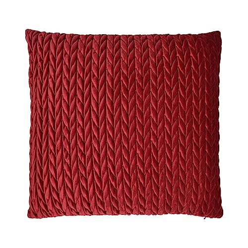 Laurence Llewelyn-Bowen - Red Plain Plaited Cushion - 43 x 43cm - Velvet Cushion with Filling/Padding Included - Red Claret Crotchet - Amory Collection