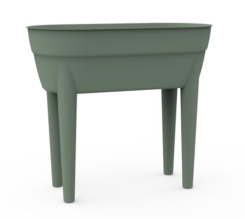 EDA - Osaka 48 L Tall Planter - Water Retention Zone - Feet with Drainage Plug - Reinforcement Metal Bar - 77.1 x 37.6 x H.68 cm - Laurel Green