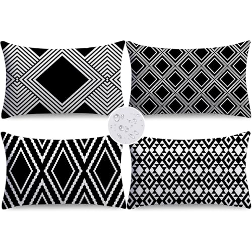 "NIGHTWISH Outdoor Pillow Covers Set of 4 Waterproof Outdoor Decorative Throw Pillow Covers Modern Geometry Sofa Couch Cushion Cases for Patio Furniture Garden (12"" x 20"")"