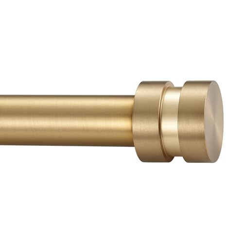 "16-56 Inch Adjustable Warm Gold 1"" Diameter Heavy Duty Rod with Aluminum Finials for Windows, Doors, Curtains"