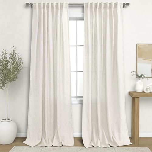 KOUFALL Extra Long 108 Inch Curtains Drapes for Farmhouse Living Room,Linen Sheer Wide Curtain Set for Large Window 2 Panels,52 Inch Width by Size 108 Length,Cream