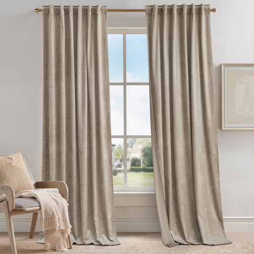 KGORGE Velvet Curtains Taupe Blackout 84 inches 2 Panels for Bedroom - Soft Darkening Thermal Insulating Window Treatments Luxury Drapes for Living Room, Back Tab Rod Pocket, W 52 x L 84
