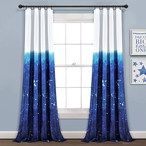 "Lush Decor PB&J Navy & White Make A Wish Space Star Ombre Window Curtain Panel Pair, 84"" Long x 52"" Wide, 84 inches"