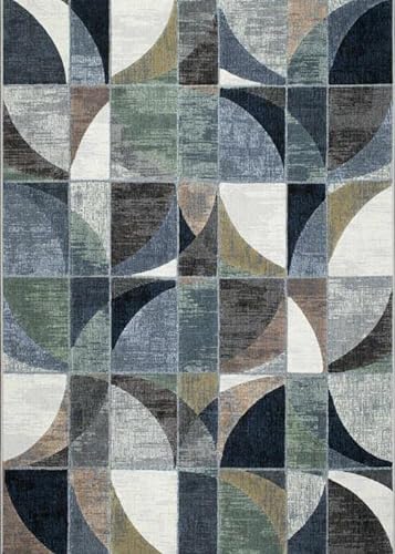Galleria Dark Curved Rug Large Living Room Rugs Bedroom Carpet Blue 160x230cm