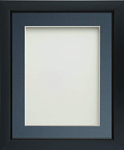 Frame Company Ainsworth Range Black 9x7 inch Picture Photo Frame with Blue Mount for Image 7x5 inch * Choice of Sizes* Fitted with Real Glass