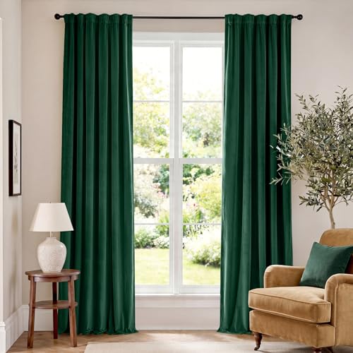 Lazzzy Velvet Blackout Curtains Green Thermal Insulated Drapes for Bedroom Living Room Darkening 102 Inches Extra Long Window Treatments Super Soft Luxury Rod Pocket 2 Panels Emerald Green