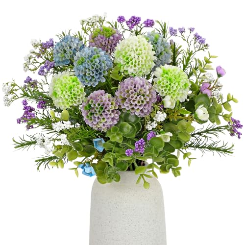 Spring Flowers Artificial Wild Flowers, 3 Bouquets, 12.9 Inch Artificial Flower for Spring Decorations for Home, UV Resistant Artificial Flowers, Artificial Flower Arrangements for Table, Shelf