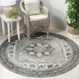 SAFAVIEH Traditional Rug Ideal for High Traffic Areas - Machine Washable and Non Slip - Tucson Collection, Short Pile, in Dark Green and Beige, 244 X 244 cm
