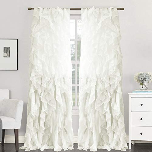 "Sweet Home Collection Vertical Ruffled Waterfall Curtains, Polyester, Ivory, 50"" W x 84"" L (Pack of 2)"