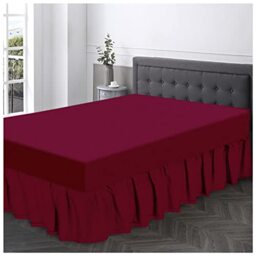 GC GAVENO CAVAILIA Polycotton Frilled Valance Base Sheet Single Size, Corner Elasticated Bed Wrap, Fit Under Mattress Bed Sheet, Wine