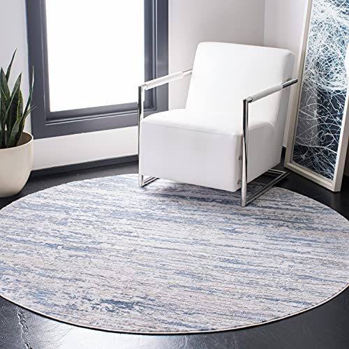 Safavieh Modern Rug for Living Room, Dining Room, Bedroom - Amelia Collection, Short Pile, in Ivory and Blue, 91 X 91 cm