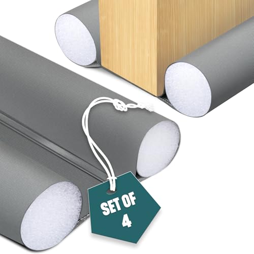 VOUNOT® 4 Pack Double Sided Draught Excluder 96cm, Under Door Draft Stopper with Foam Seal Door Gap Blocker, Energy Saving Reduces Noise, Light and Pest, Grey