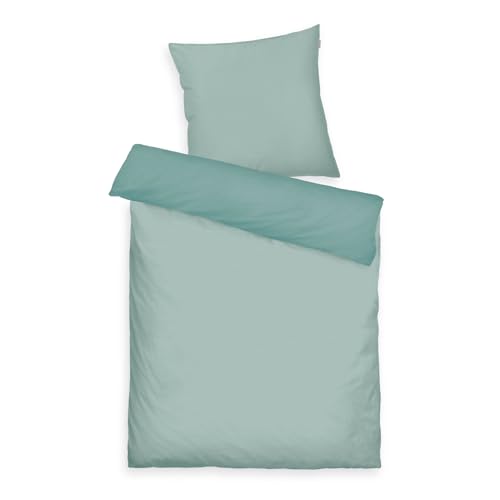 TOM TAILOR TWO -TONE SOLID COLORS Satin Bed Linen 80 x 80 cm + 155 x 220 cm, 100% Cotton/Satin, with Double Stitching on Pillow, Reversible Motif and Coloured Branded Zip, TWO Tone Solid Colours
