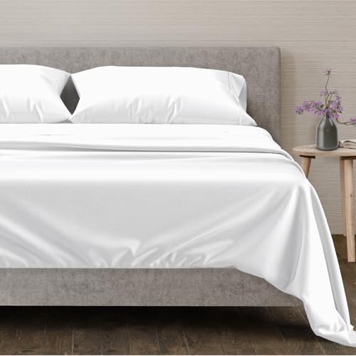 Mayfair Linen 100% Egyptian Cotton Sheets, White Queen Sheets Set, 600 Thread Count Long Staple Cotton, Sateen Weave for Soft and Silky Feel,Fits Mattress Upto 18'' DEEP Pocket