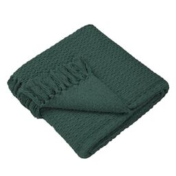 Drift Home - Green Throw with Tassel (180 x 130cm) - Sustainable Recycled Cotton - Woven Blanket - Basket Weaved - Textured Sofa Throw Blanket - Green Blanket/Bed Throw Large