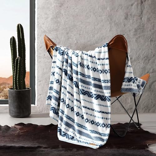 "Wrangler - Throw Blanket, Soft Plush Fleece Bedding, Western Decor for Bed or Couch (Diamond Trail Blue, 50"" x 60"")"