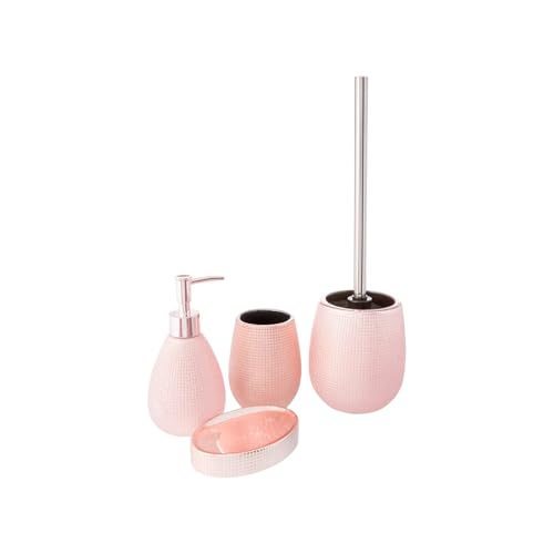 Avilia Rose Gold Ceramic Bathroom Accessory Kit - 4 Piece Toilet Set, with Glittered Dispenser, Toothbrush Holder, Soap Dish, Toilet Brush Holder