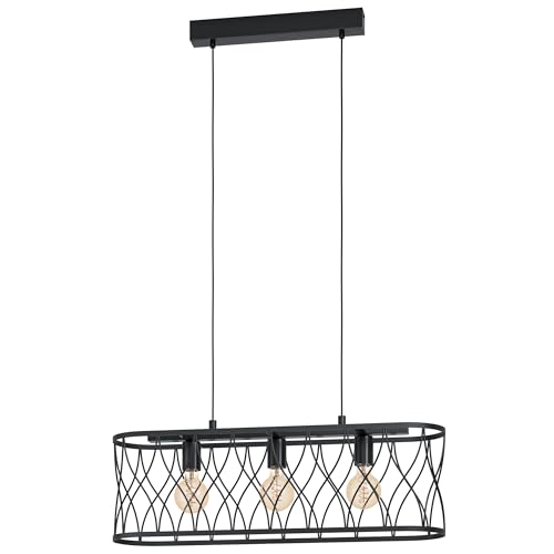 Eglo Pendant Lighting Giltspur, 3 Bulb Ceiling Light Fitting Made of Black Metal, Chandelier for Dining and Living Room with E27 Socket
