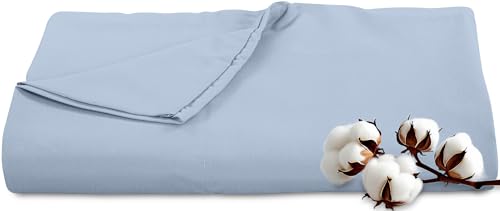 Royale Linens 300 Thread Count 100% Long Staple Combed Cotton Flat Sheet - Super Soft - Top Sheets - Full Flat Sheet Sold Separately - Breathable, Cool & Crisp Percale Sheets Only (Full, Lake Blue)