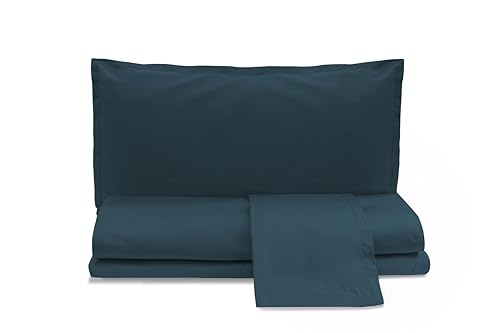 zer0bed, Plain Cotton Satin Double Bed Sheet Set, Peacock Blue, 100% Cotton Satin, Top Sheet, Fitted Sheet, Pair of Pillowcases 4 Shuttles